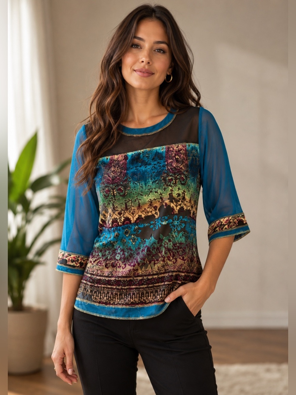 Vintage Boho tribal mesh and velvet top